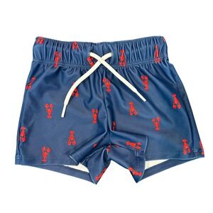 Carters Navy Blue Lobster Swim Trunks Boys Size 9 Mos Elastic Waist Drawstring